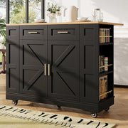 Kitchen Island on Wheels with Foldable Worktop & Storage Drawers, Black - Kwikley