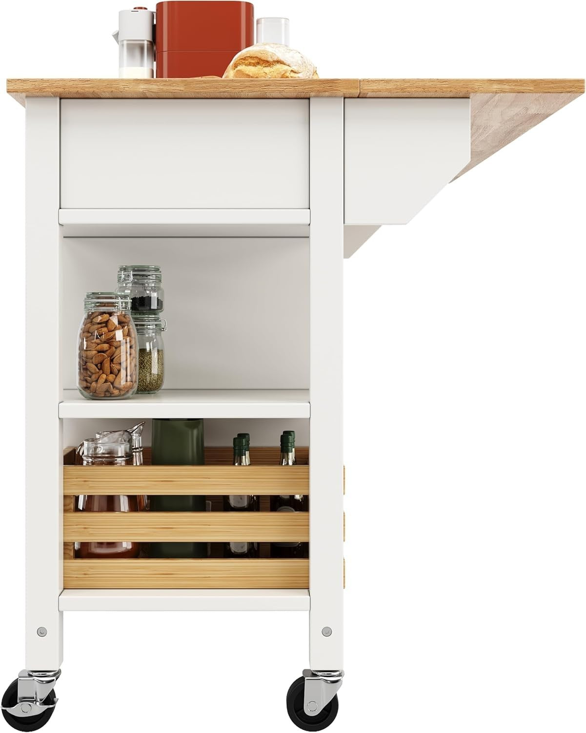 Kitchen Island Trolley on Wheels with Drawers, Cabinet & Folding Tabletop - Kwikley