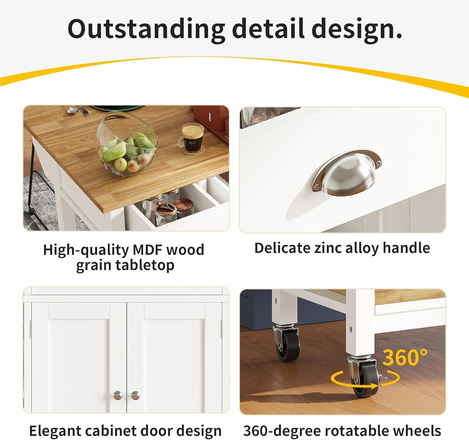 Kitchen Island Trolley on Wheels with Drawers, Cabinet & Folding Tabletop - Kwikley