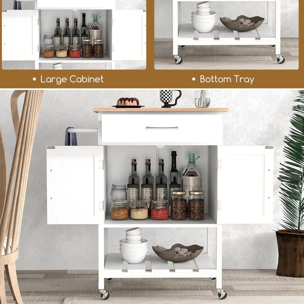 Kitchen Island Trolley with 2 - Door Cabinet & Drawer White 73x48x90cm - Kwikley