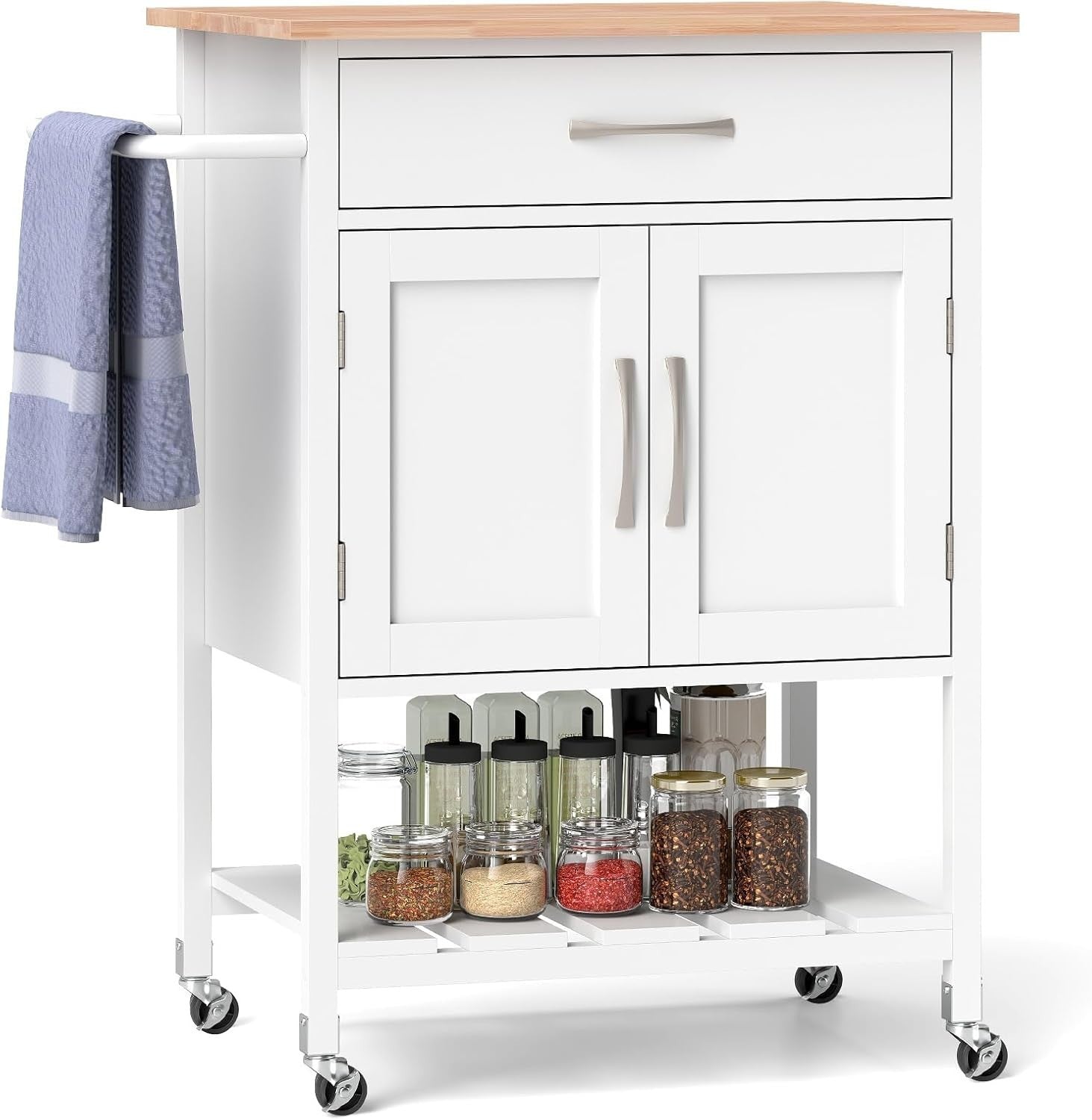 Kitchen Island Trolley with 2 - Door Cabinet & Drawer White 73x48x90cm - Kwikley