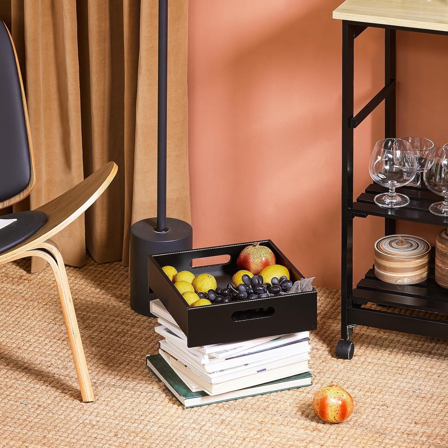 Kitchen Island Trolley with 3 Drawers & Removable Tray Black 67x37cm - Kwikley