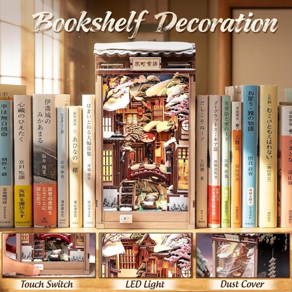 Kyoto Snow Night Book Nook DIY Miniature House LED Wooden Puzzle Decor - Kwikley