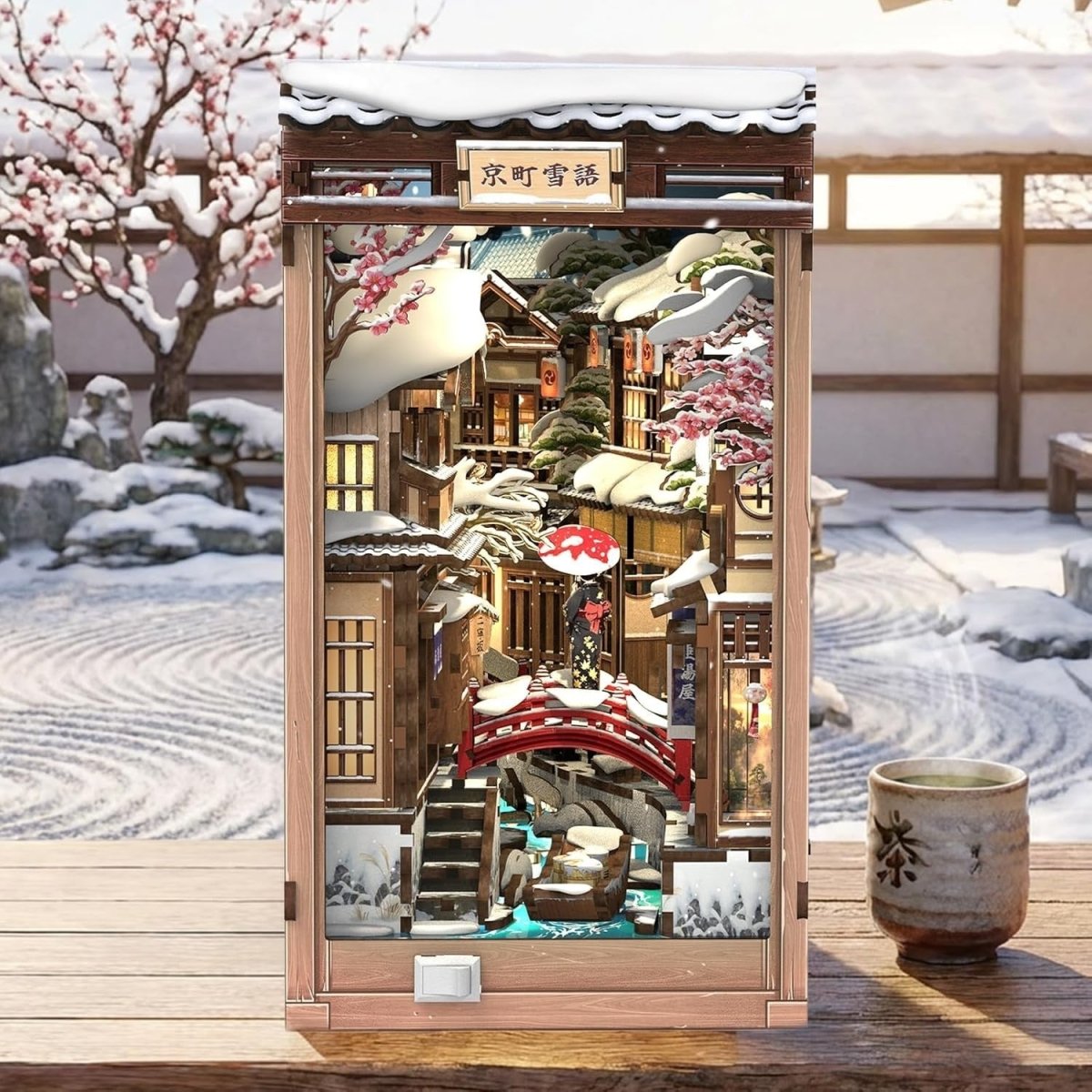 Kyoto Snow Night Book Nook DIY Miniature House LED Wooden Puzzle Decor - Kwikley