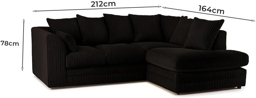 L Shape Corner Sofa with Footstool – 4 Seater Left Hand Jumbo Cord Black - Kwikley