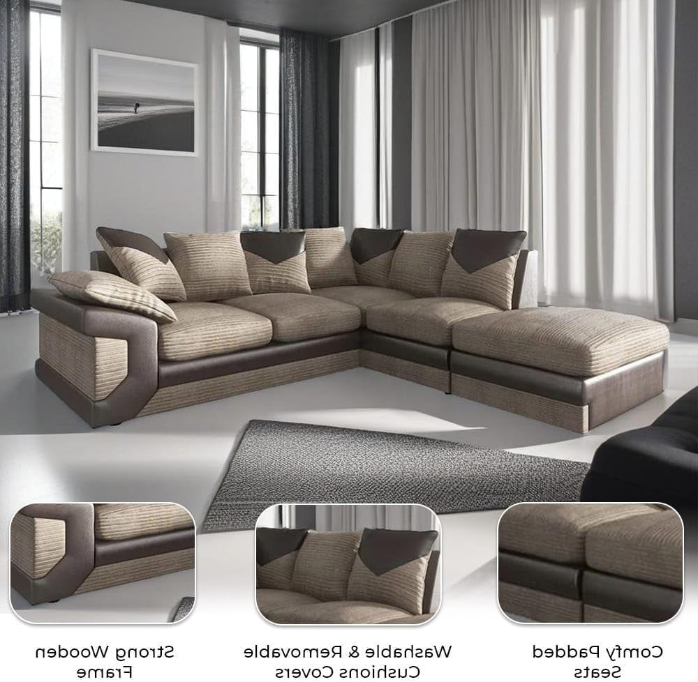 L - Shape Right - Hand Facing Jumbo Cord Sofa 3+2 Seater Brown & Beige - Kwikley