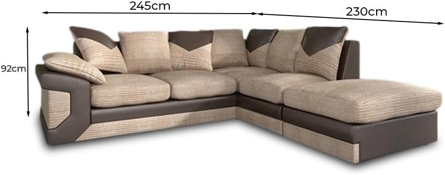 L - Shape Right - Hand Facing Jumbo Cord Sofa 3+2 Seater Brown & Beige - Kwikley
