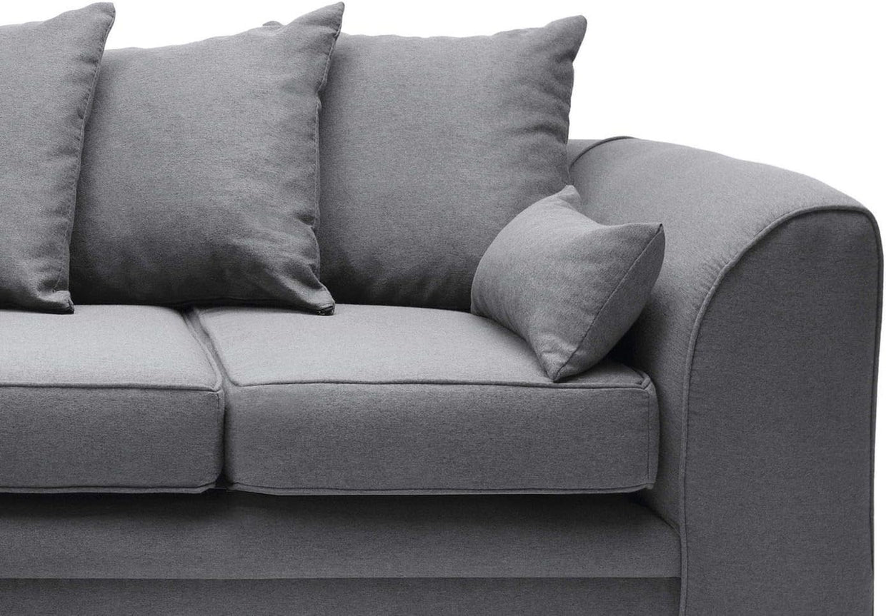 L - Shaped 3 Seater Corner Sofa Deep Cushions Brushed Cotton Dark Grey - Kwikley