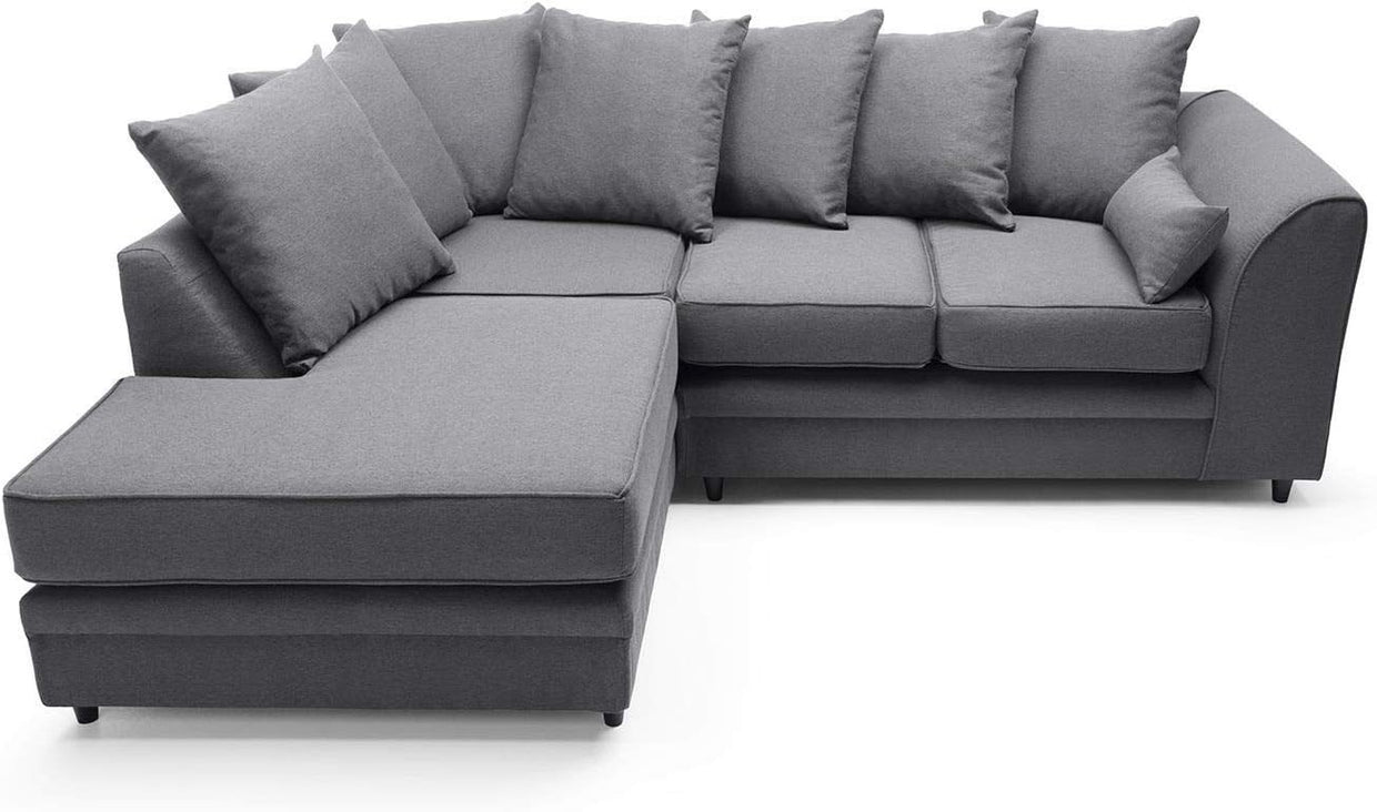 L - Shaped 3 Seater Corner Sofa Deep Cushions Brushed Cotton Dark Grey - Kwikley