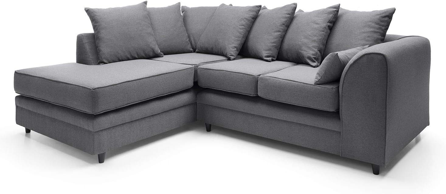 L - Shaped 3 Seater Corner Sofa Deep Cushions Brushed Cotton Dark Grey - Kwikley