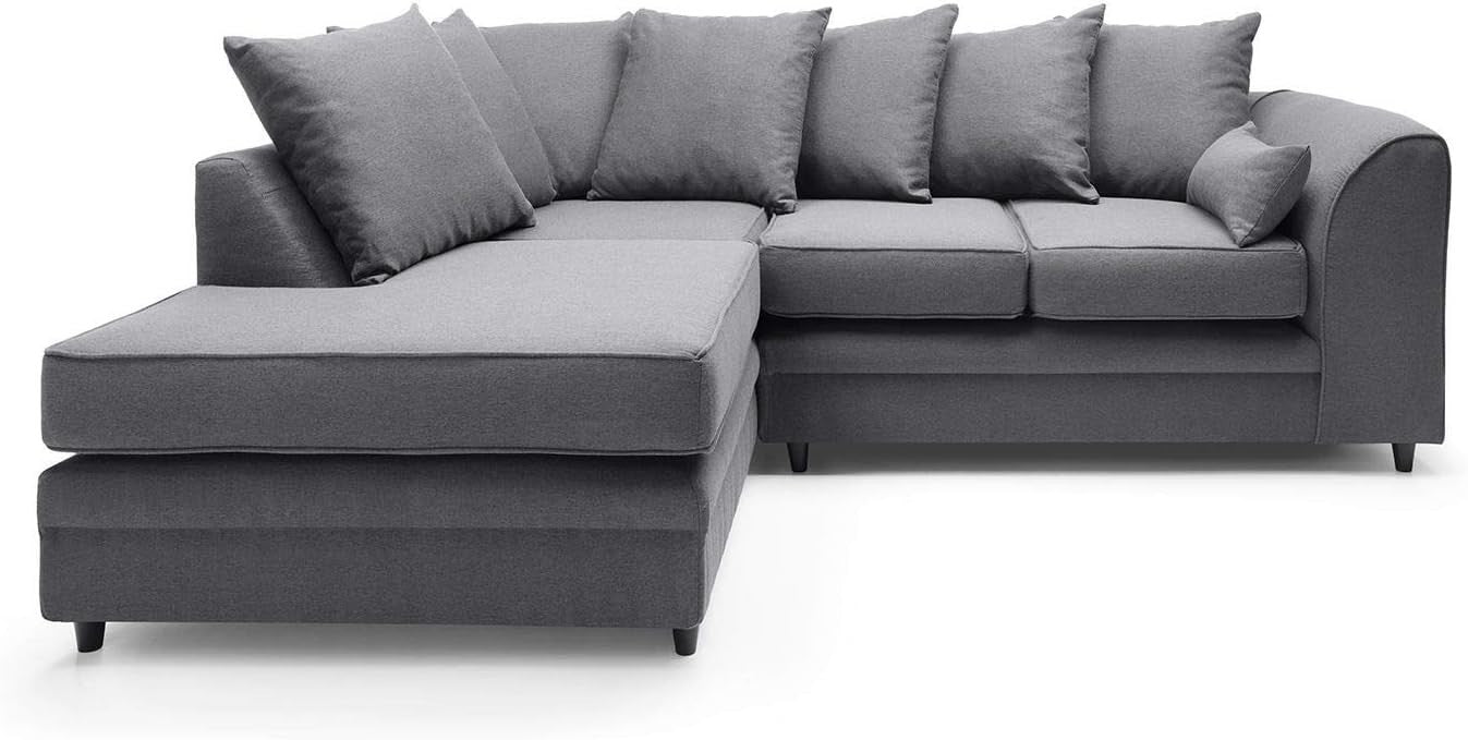 L - Shaped 3 Seater Corner Sofa Deep Cushions Brushed Cotton Dark Grey - Kwikley