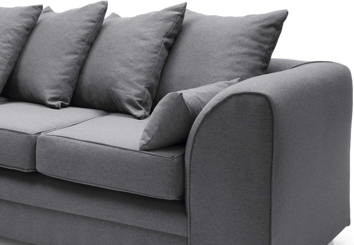 L - Shaped 3 Seater Corner Sofa Deep Cushions Brushed Cotton Dark Grey - Kwikley