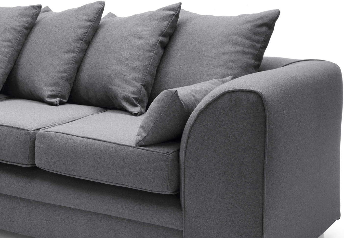 L - Shaped 3 Seater Corner Sofa Deep Cushions Brushed Cotton Dark Grey - Kwikley
