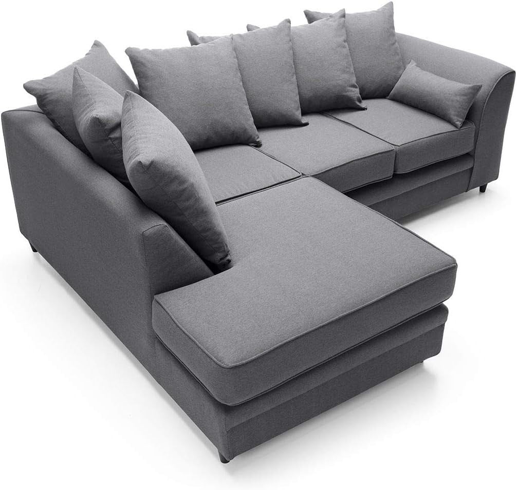 L - Shaped 3 Seater Corner Sofa Deep Cushions Brushed Cotton Dark Grey - Kwikley