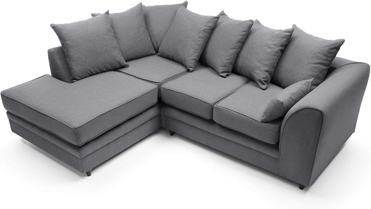 L - Shaped 3 Seater Corner Sofa Deep Cushions Brushed Cotton Dark Grey - Kwikley
