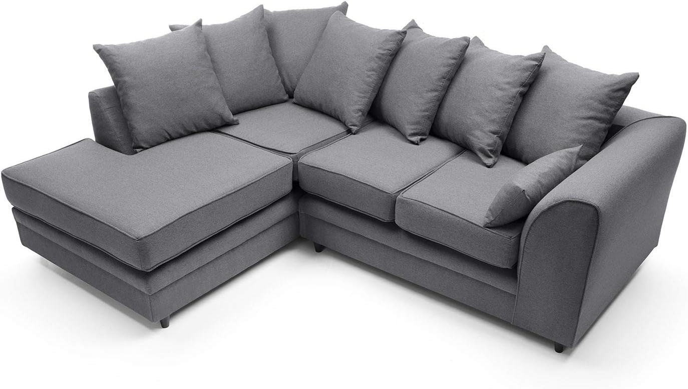 L - Shaped 3 Seater Corner Sofa Deep Cushions Brushed Cotton Dark Grey - Kwikley