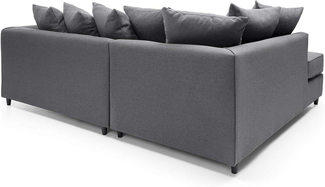 L - Shaped 3 Seater Corner Sofa Deep Cushions Brushed Cotton Dark Grey - Kwikley