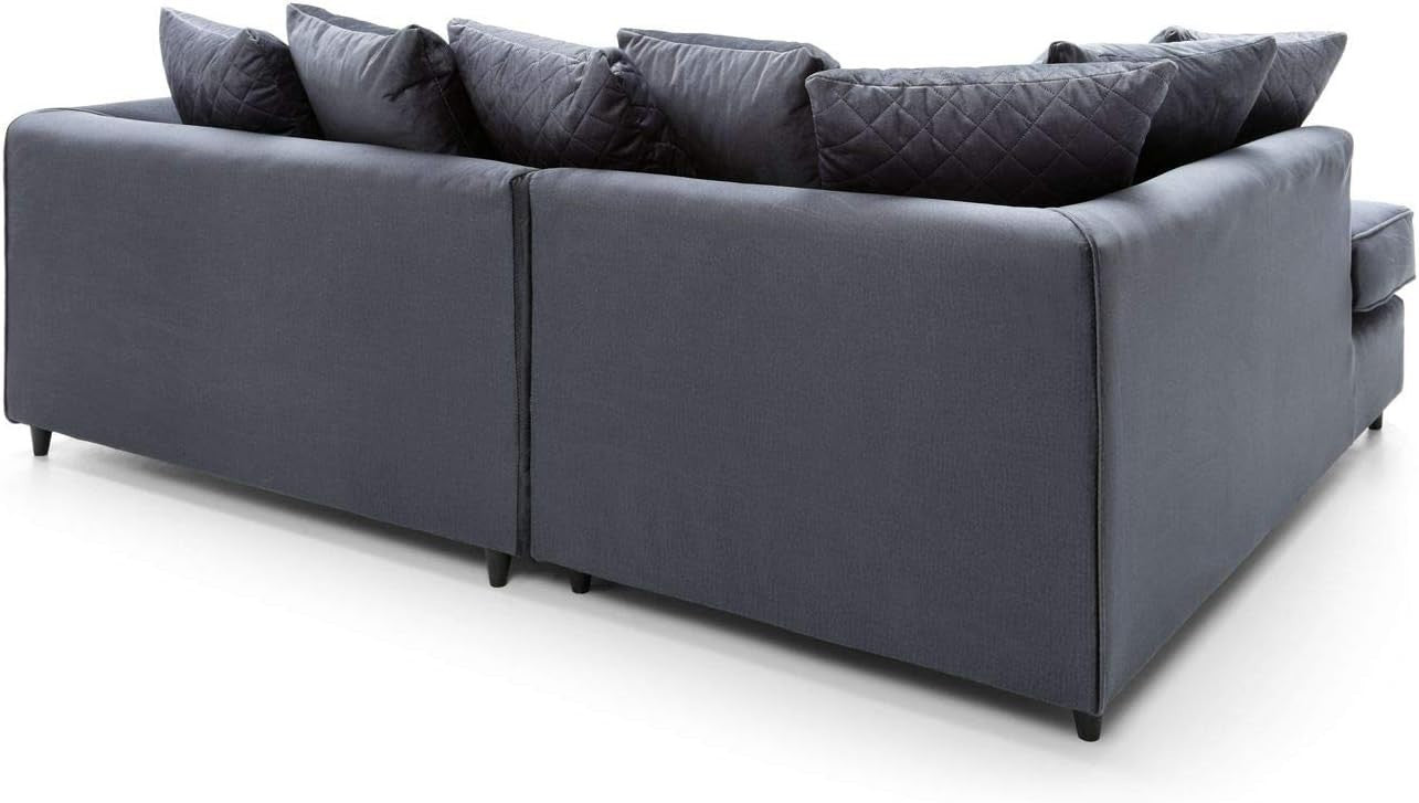 L - Shaped 4 Seater Corner Sofa Velvet Fabric Water - Repellent Dark Grey - Kwikley