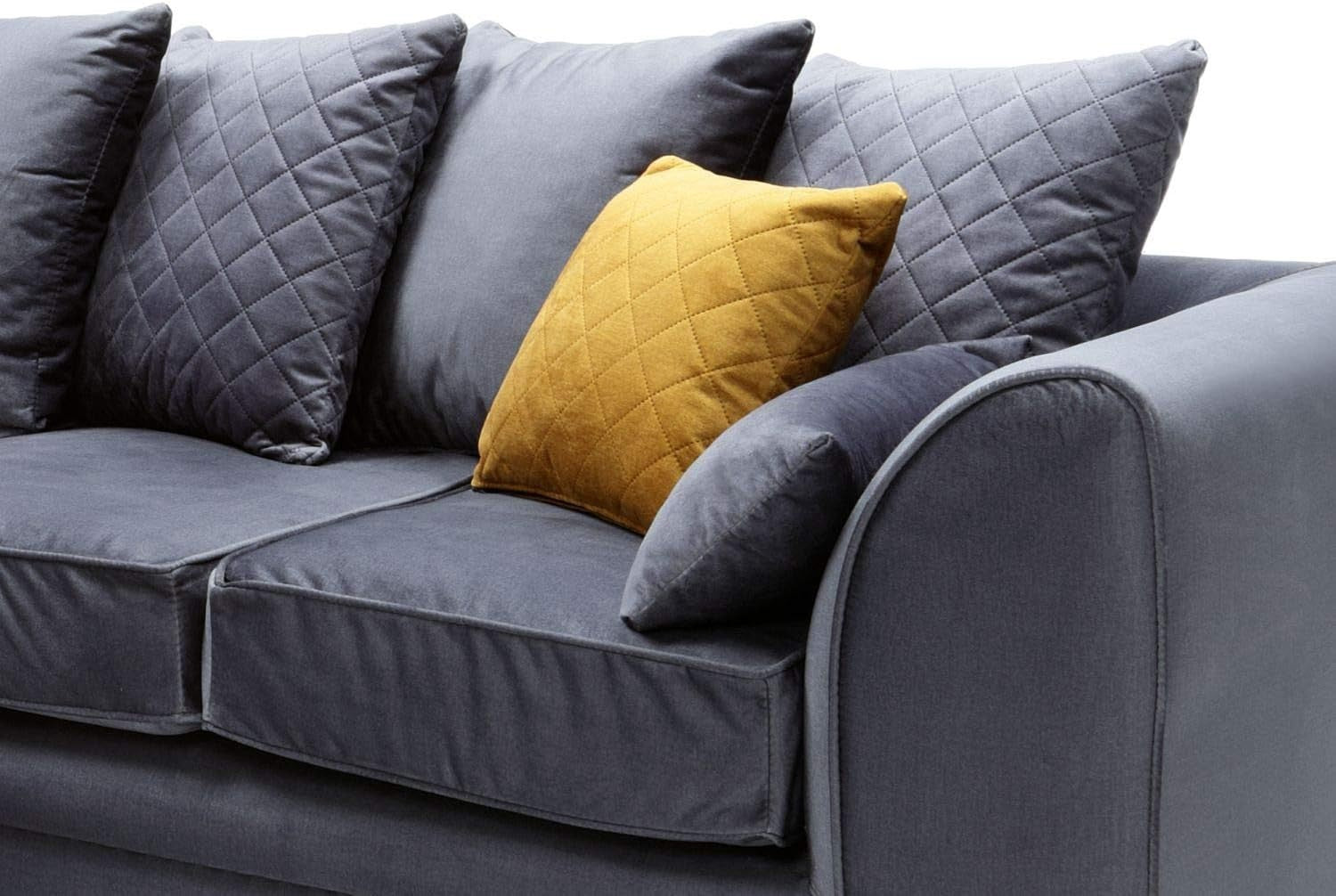 L - Shaped 4 Seater Corner Sofa Velvet Fabric Water - Repellent Dark Grey - Kwikley