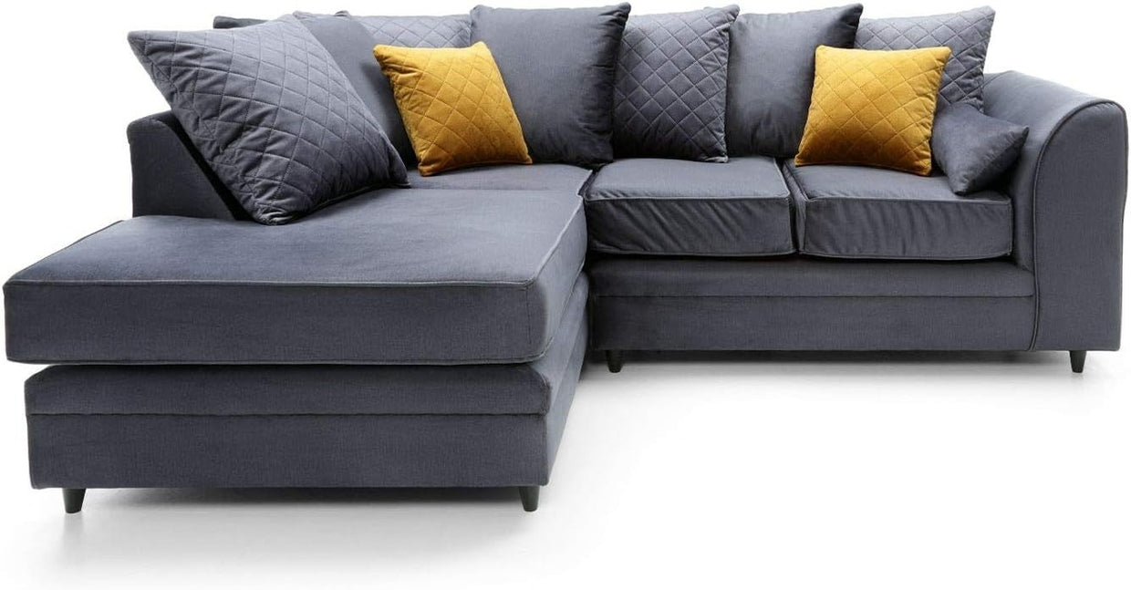 L - Shaped 4 Seater Corner Sofa Velvet Fabric Water - Repellent Dark Grey - Kwikley