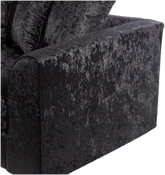L Shaped 4 Seater Crush Velvet Sofa with Footstool - Modern Black Corner Couch - Kwikley