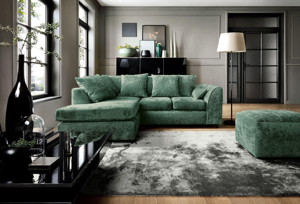 L - Shaped Corner Sofa 4 - Seater Green Deep Cushions Soft Fabric Stylish Comfort - Kwikley