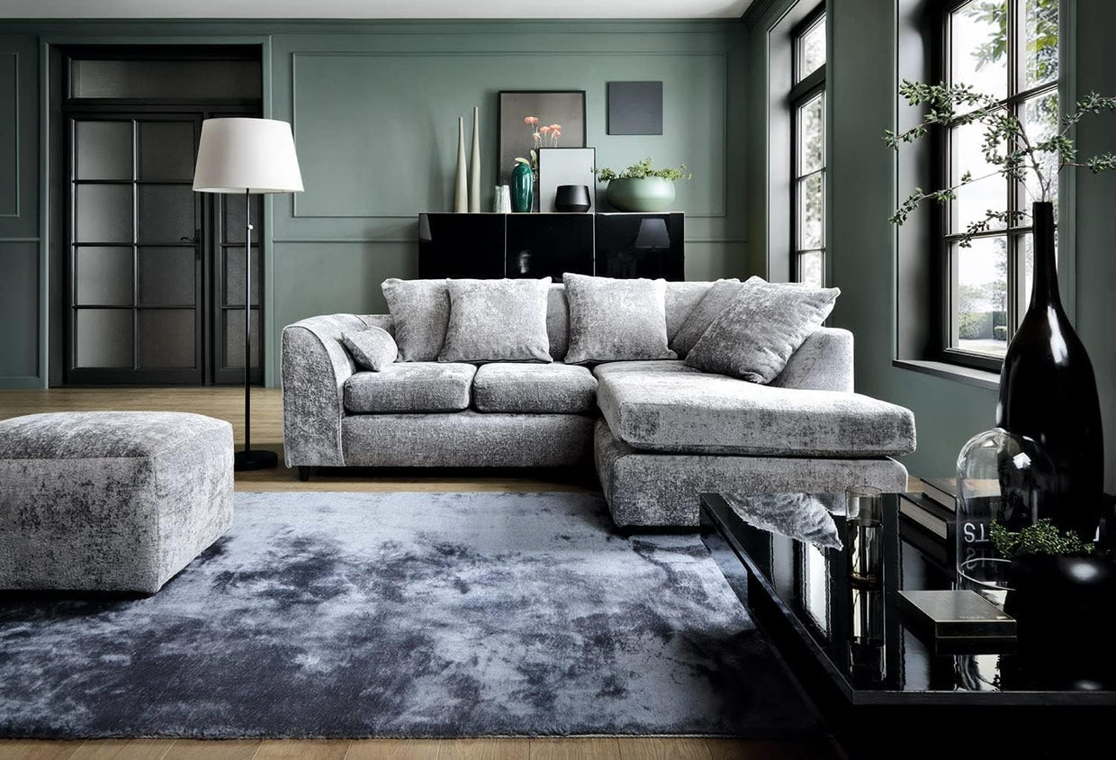 L - Shaped Corner Sofa 4 - Seater Silver Deep Cushions Right Hand Facing - Kwikley