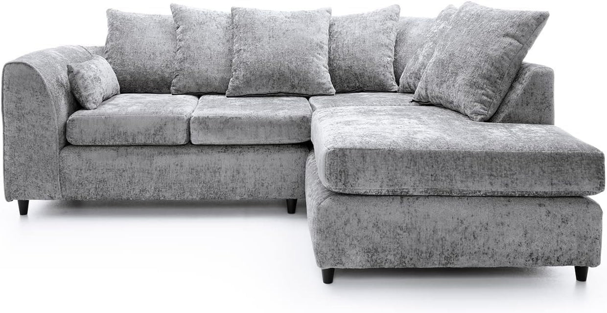 L - Shaped Corner Sofa 4 - Seater Silver Deep Cushions Right Hand Facing - Kwikley