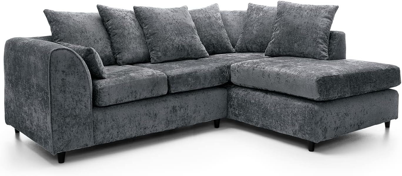 L - Shaped Dark Grey Chenille Sofa 5 - Seater Removable Cover Corner Couch - Kwikley