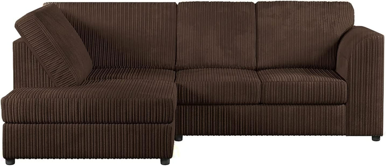 L - Shaped Jumbo Cord High Back 4 - Seater Left Corner Sofa Brown Comfort - Kwikley