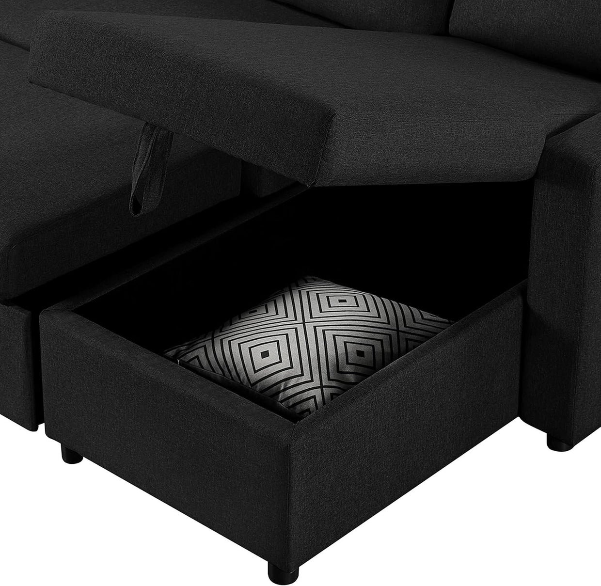 L Shaped Sofa Bed 3 Seater Black Pull Out Storage Settee for Lounge - Kwikley