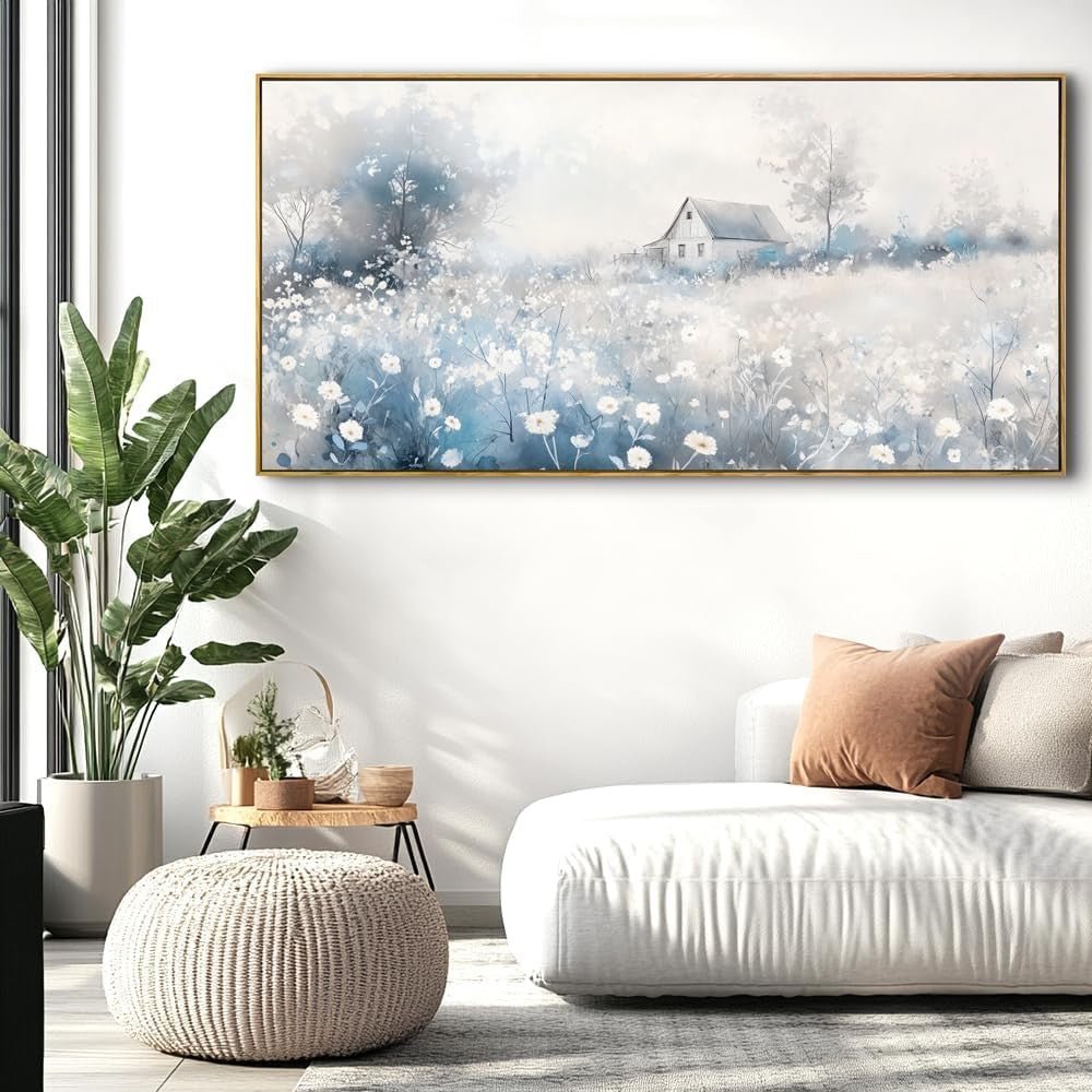 Landscape Abstract Canvas Wall Art – Large Framed Painting 48x24in - Kwikley