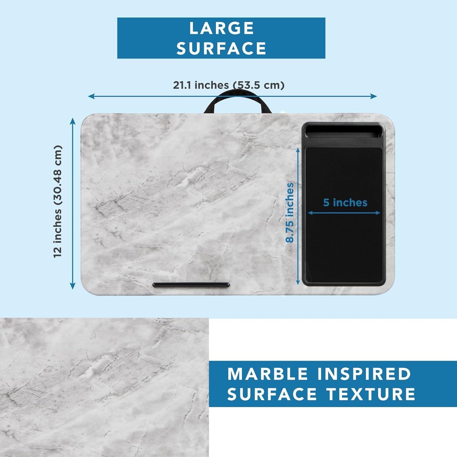Lap Desk for Laptop 15.6in Marble Tray Mouse Pad Phone Holder Cushion - Kwikley