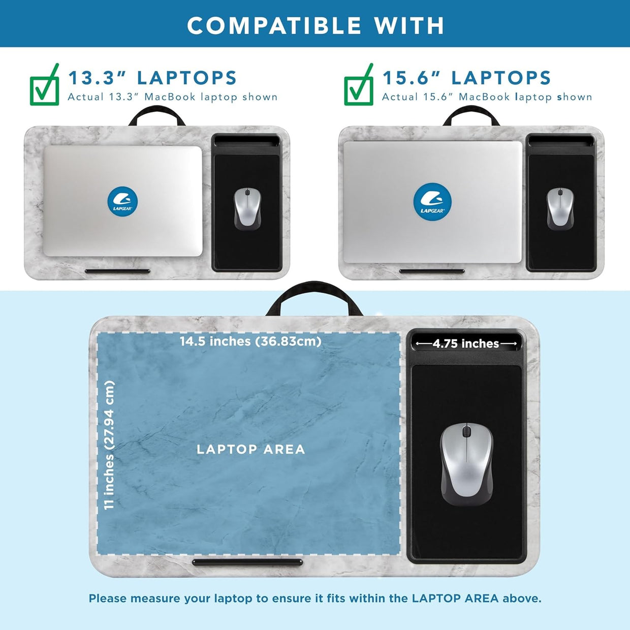 Lap Desk for Laptop 15.6in Marble Tray Mouse Pad Phone Holder Cushion - Kwikley