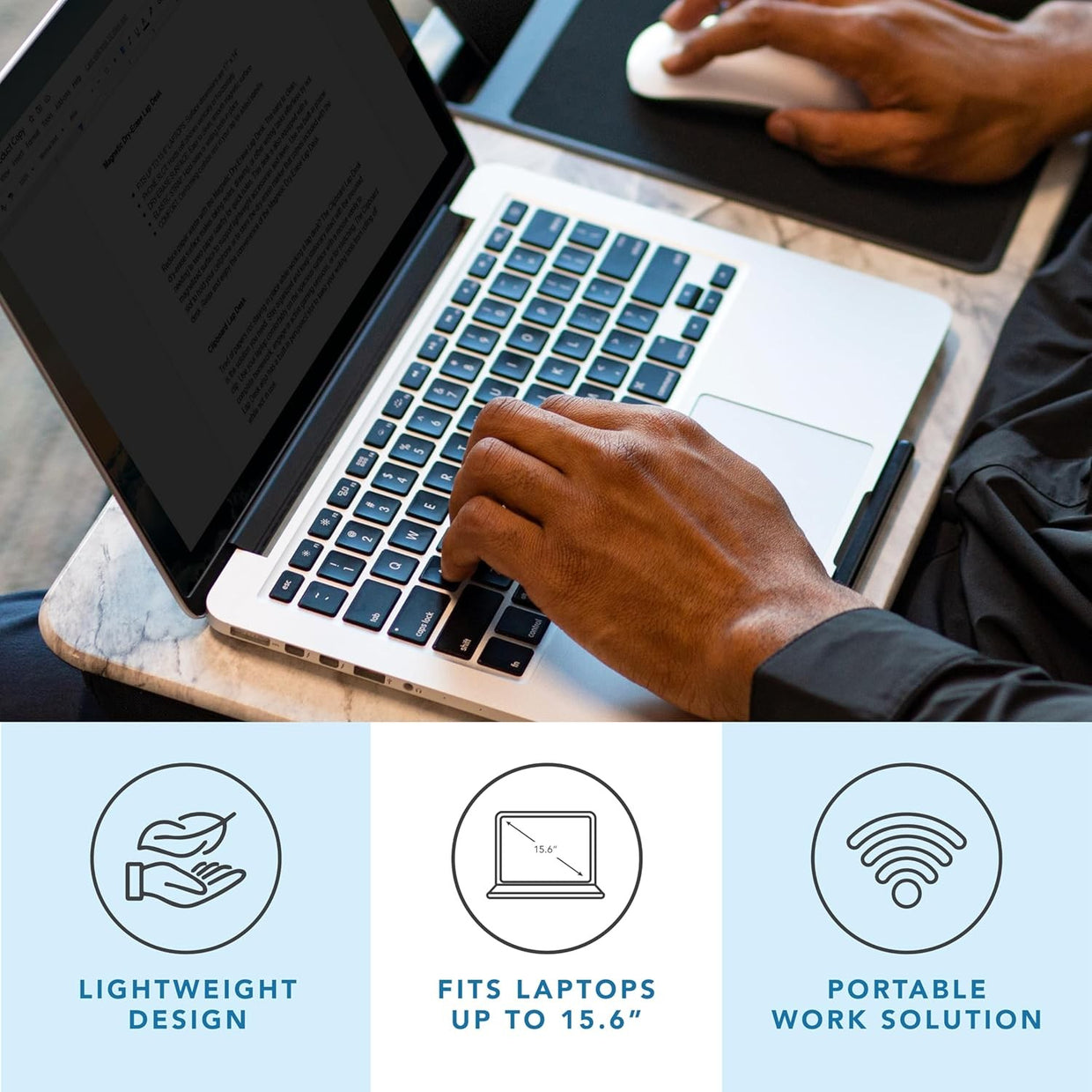 Lap Desk for Laptop 15.6in Marble Tray Mouse Pad Phone Holder Cushion - Kwikley