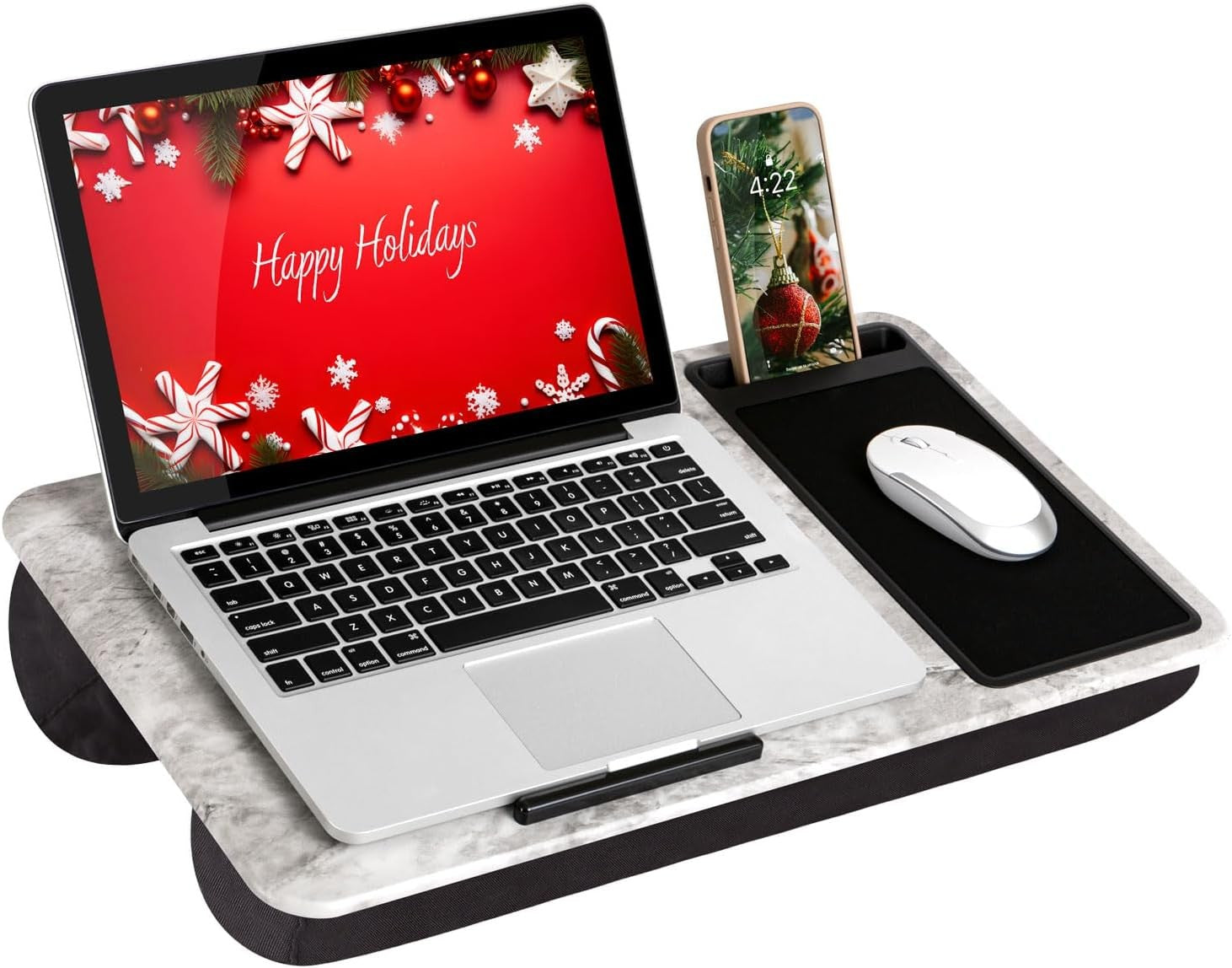Lap Desk for Laptop 15.6in Marble Tray Mouse Pad Phone Holder Cushion - Kwikley