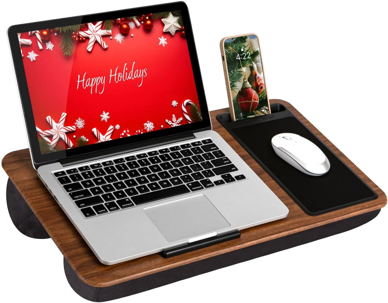 Lap Desk for Laptop 15.6in Wooden Tray Mouse Pad Phone Holder Cushion - Kwikley