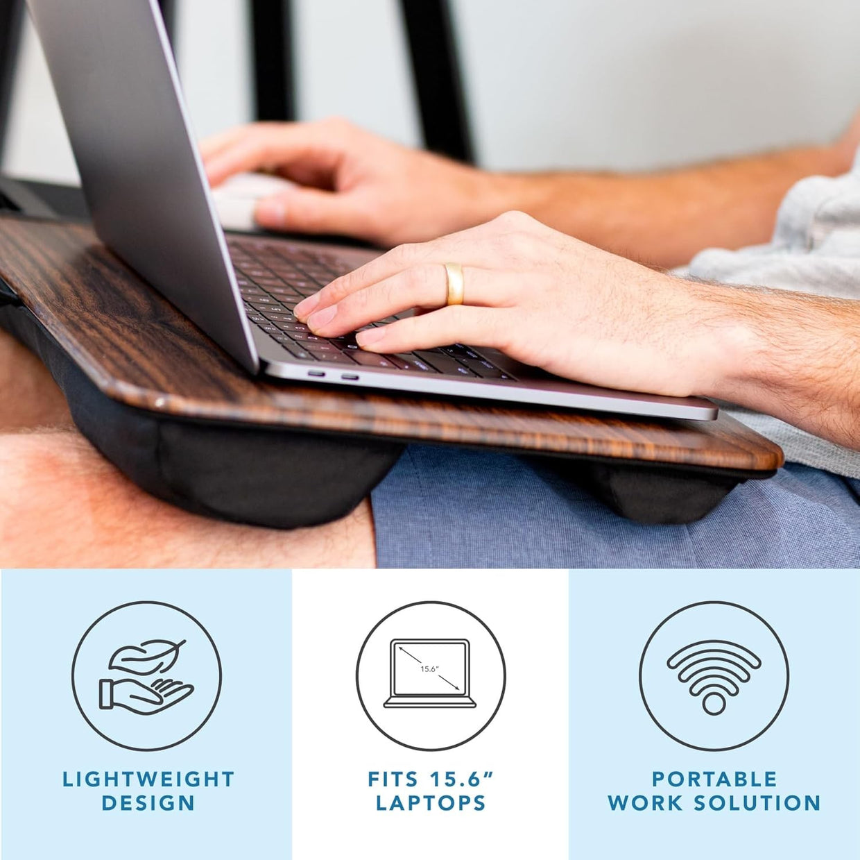 Lap Desk for Laptop 15.6in Wooden Tray Mouse Pad Phone Holder Cushion - Kwikley