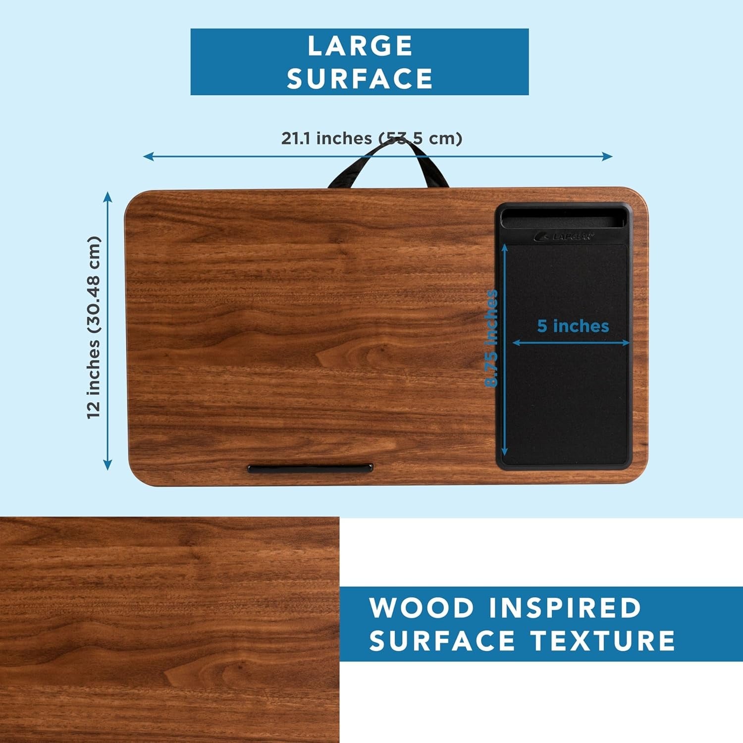Lap Desk for Laptop 15.6in Wooden Tray Mouse Pad Phone Holder Cushion - Kwikley