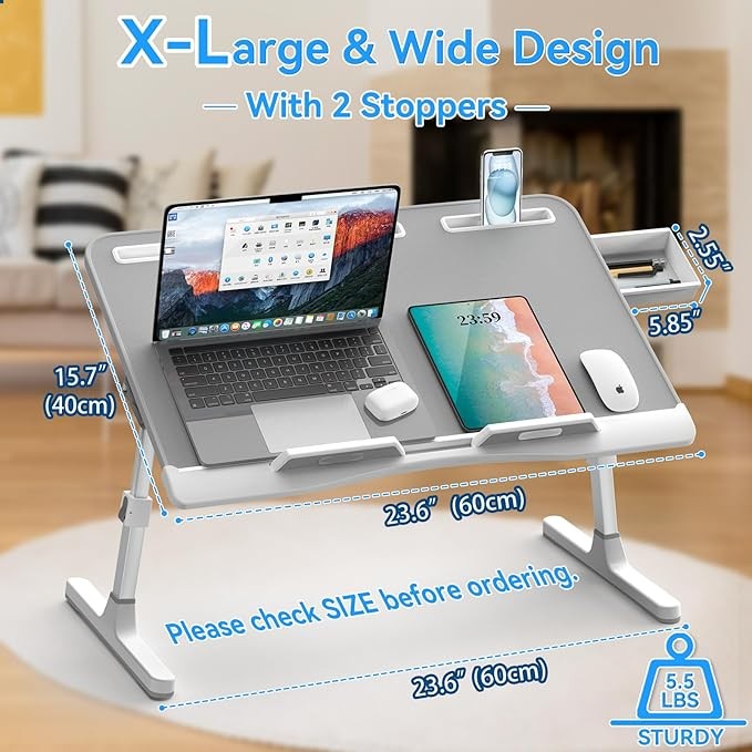 Laptop Bed Desk Adjustable Height Angle Folding Tray X - Large Work Table - Kwikley
