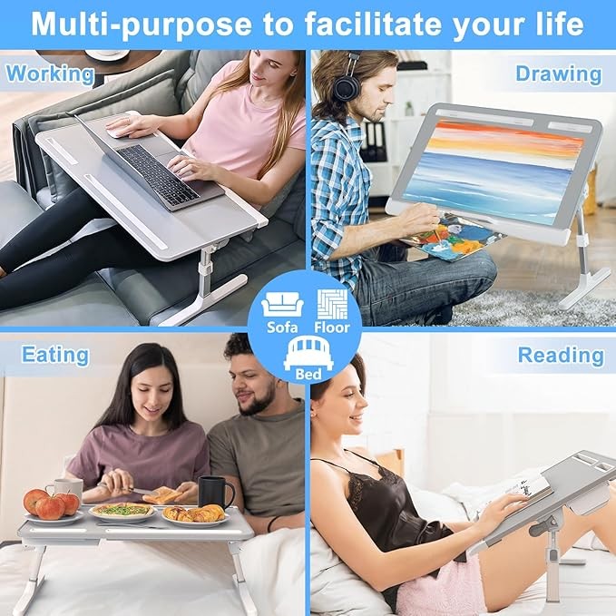 Laptop Bed Desk Adjustable Height Angle Folding Tray X - Large Work Table - Kwikley