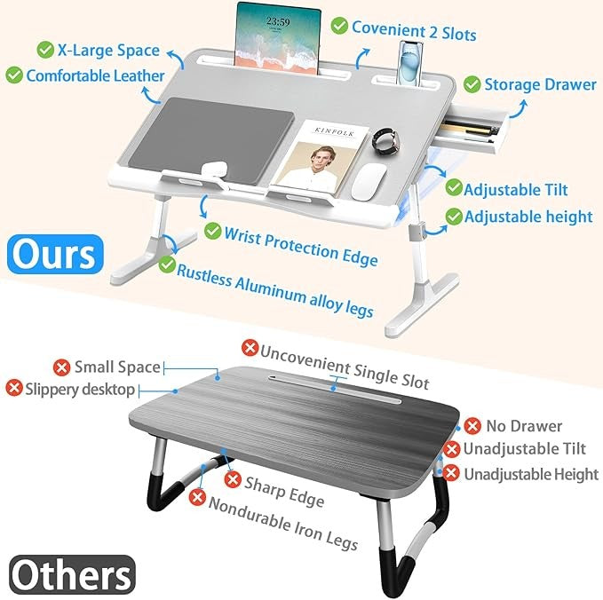 Laptop Bed Desk Adjustable Height Angle Folding Tray X - Large Work Table - Kwikley