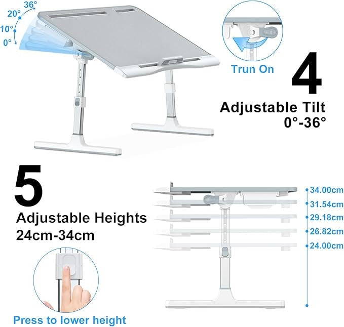 Laptop Bed Desk Adjustable Height Angle Folding Tray X - Large Work Table - Kwikley