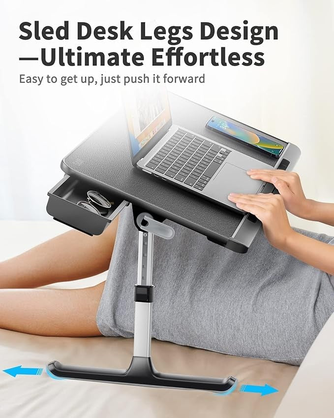 Laptop Bed Table Adjustable Height Angle Folding Desk with Drawer X - Large - Kwikley
