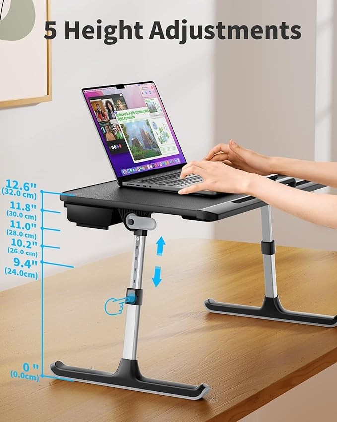 Laptop Bed Table Adjustable Height Angle Folding Desk with Drawer X - Large - Kwikley