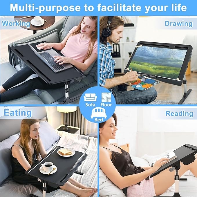 Laptop Bed Table Adjustable Height Angle Folding X - Large Work Desk - Kwikley