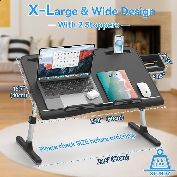 Laptop Bed Table Adjustable Height Angle Folding X - Large Work Desk - Kwikley