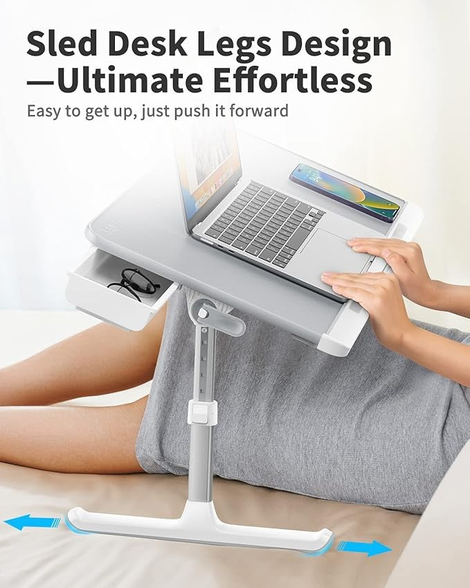 Laptop Bedobed Table Adjustable Height Angle Folding Desk with Drawer Grey - Kwikley