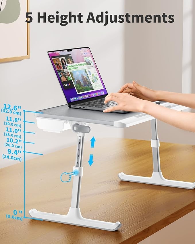 Laptop Bedobed Table Adjustable Height Angle Folding Desk with Drawer Grey - Kwikley