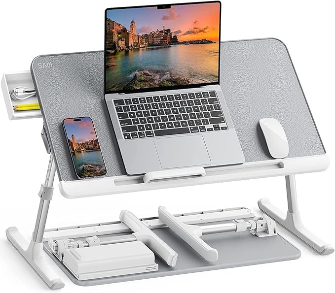 Laptop Bedobed Table Adjustable Height Angle Folding Desk with Drawer Grey - Kwikley